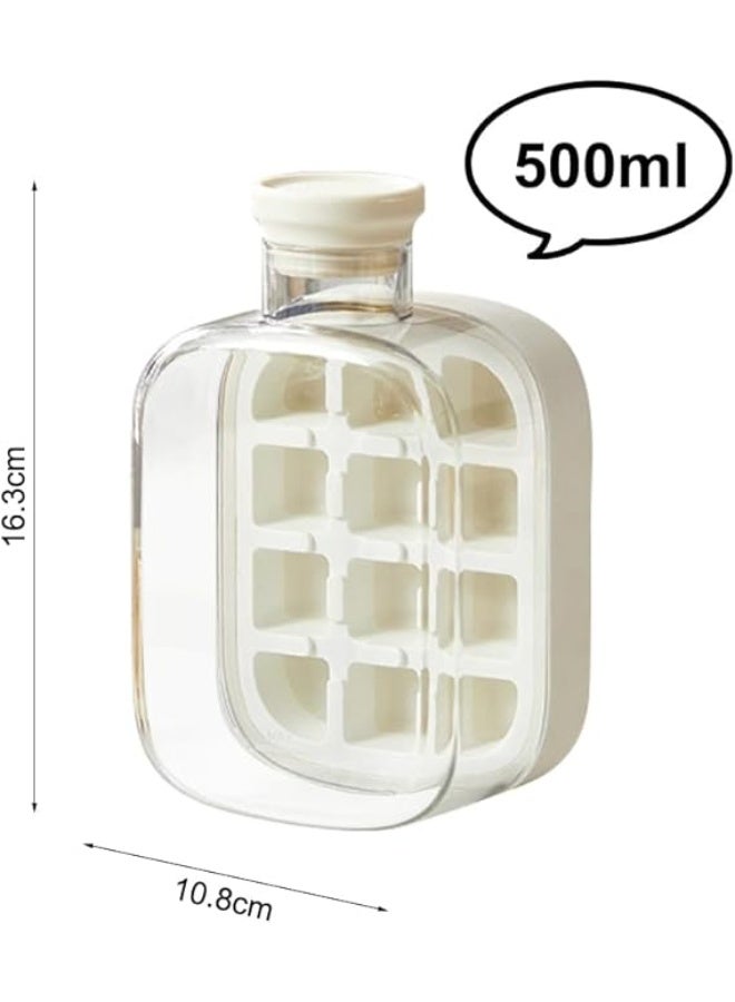 Ice Cube Bottle with Straw,2 in 1 Water Bottle Ice Cube Tray with Lid and Bin,Ice Cube Making Bottle for Home Outdoor Office Ice Making Freezer Coffee Juice Beverages (white 500) - Image 3