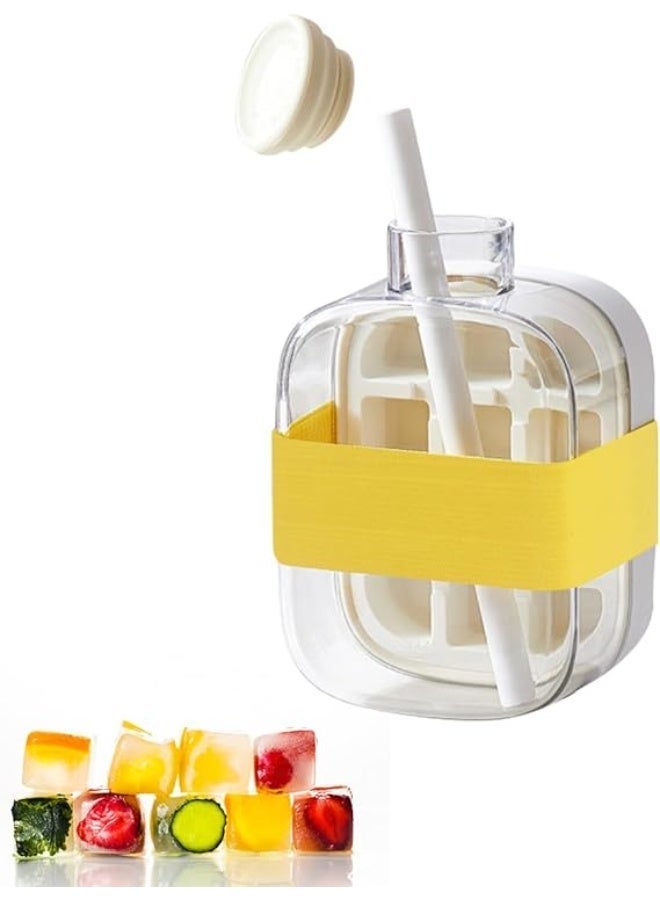 Ice Cube Bottle with Straw,2 in 1 Water Bottle Ice Cube Tray with Lid and Bin,Ice Cube Making Bottle for Home Outdoor Office Ice Making Freezer Coffee Juice Beverages (white 500) - Image 2