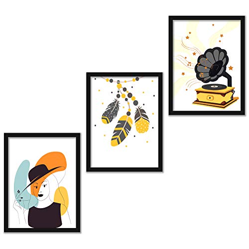 HEVEA Modern Art Framed Wall Posters/Paintings for Living Room Bedroom Office - Wall Paintings - Framed Wall Art Frames - Paintings for Home Decor (11 inch x 14 inch, Framed) SET OF 3 (Art 1) - Image 1
