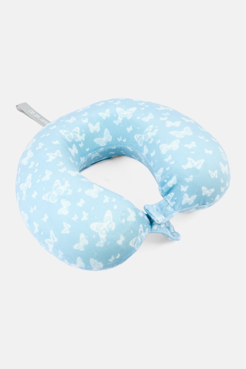 Miamica Travel Neck Butterfly Print Memory Foam Pillow 27 x 32 cm, Ice Blue  - Image 2