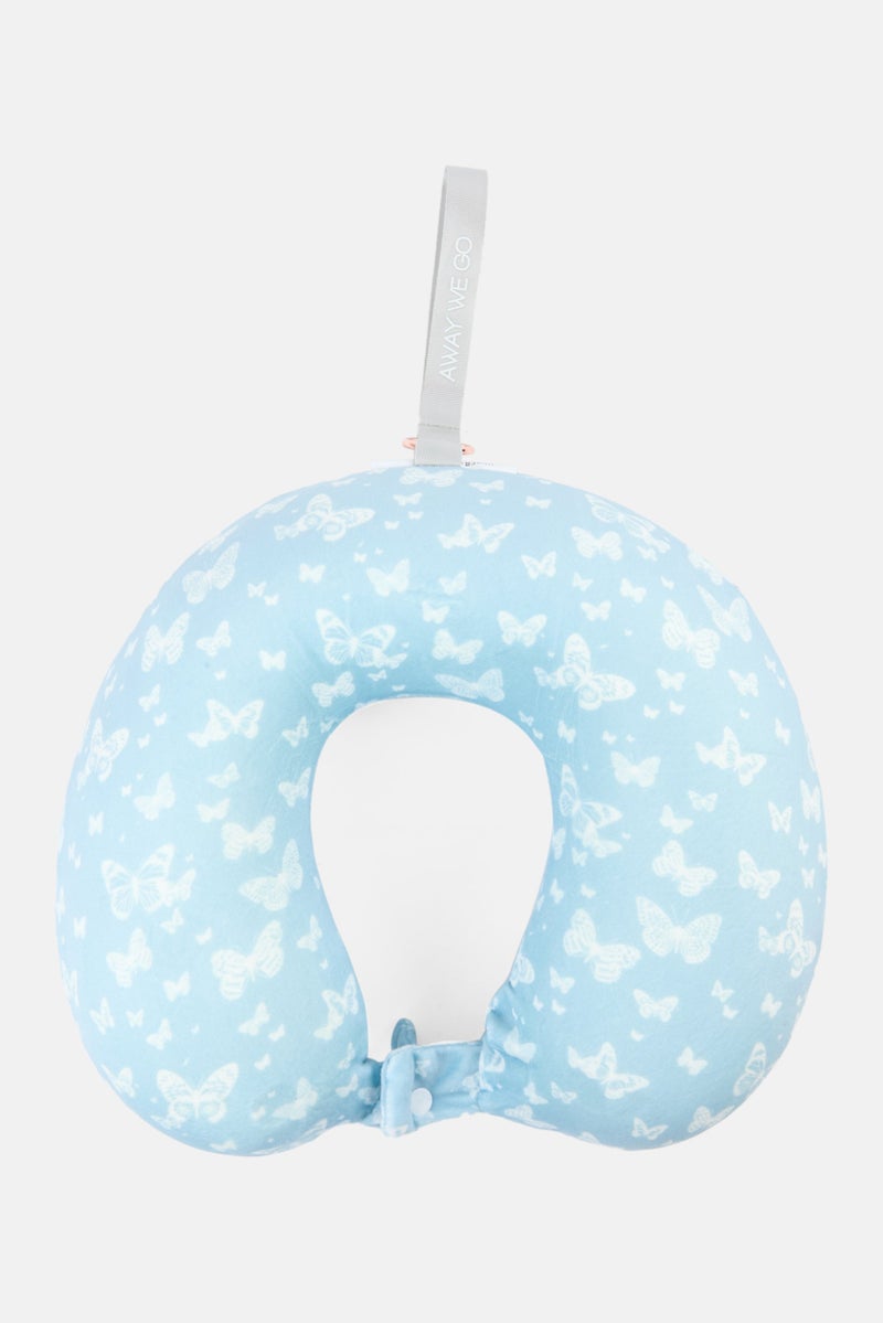 Miamica Travel Neck Butterfly Print Memory Foam Pillow 27 x 32 cm, Ice Blue  - Image 1