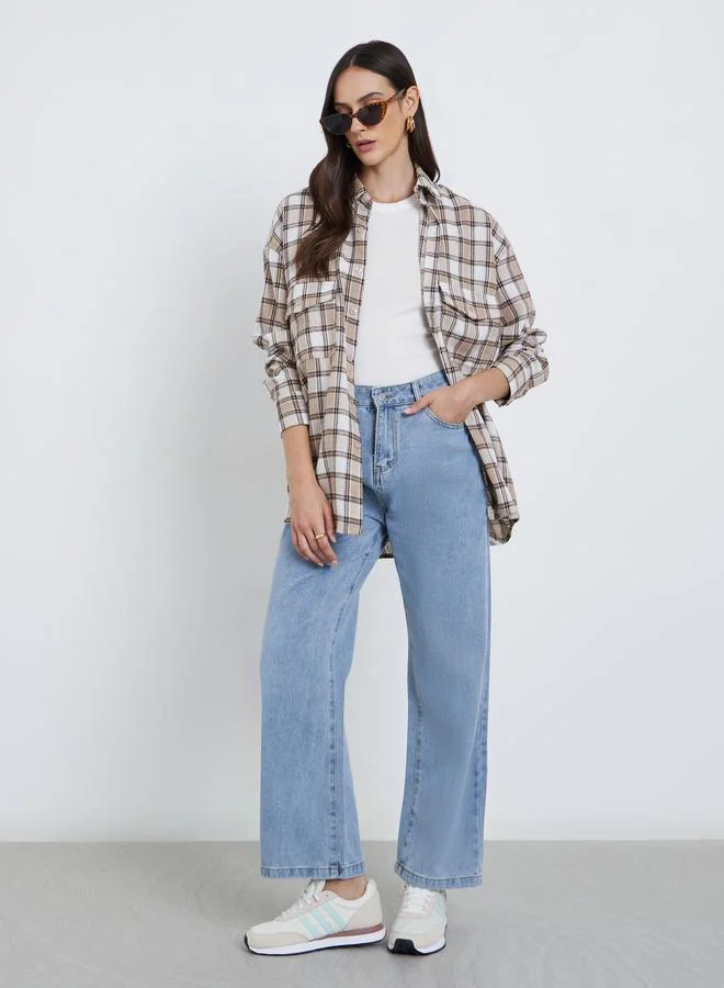 Styli Styli Oversized Checked Print Buttoned Shirt