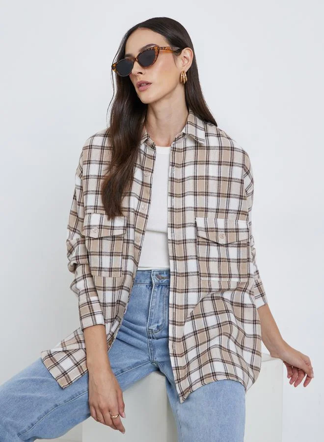 Styli Styli Oversized Checked Print Buttoned Shirt