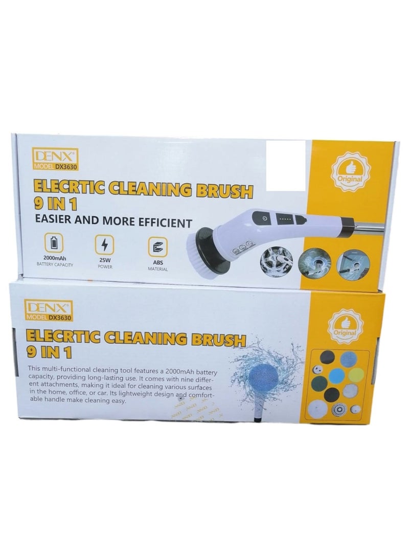 Denx Cordless Electric Cleaning Brush, 2-Speed ​​with 9 Replaceable Heads and 3 Adjustable Telescopic Rods, Type-C Charging, 25W Power, for Cleaning Kitchen, Tiles, Bathtub and Floors - Image 1