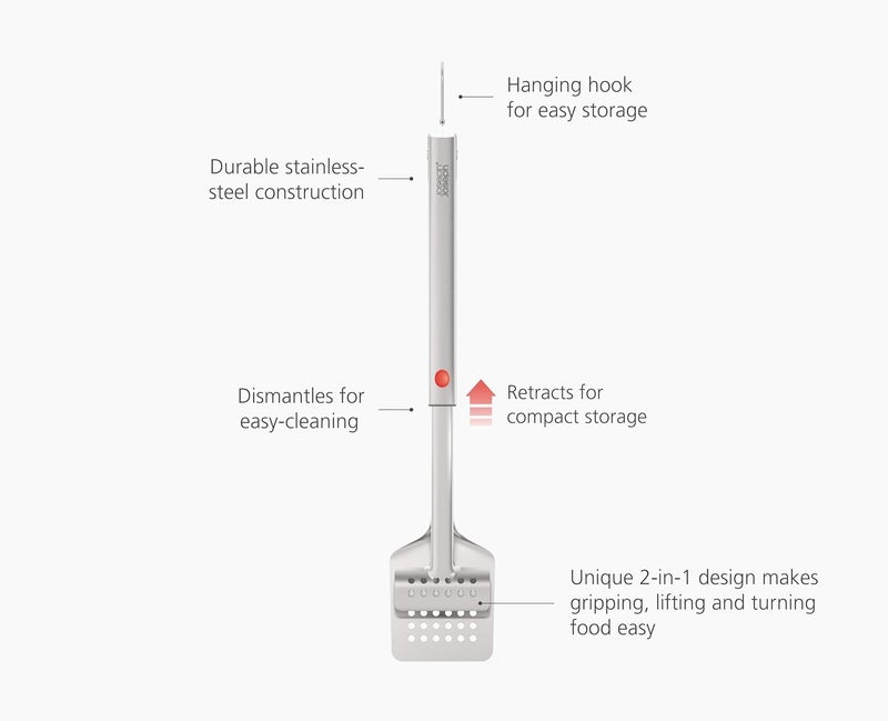 Joseph Joseph GrillOut Stainless Steel BBQ Turner Tongs 2-in-1 Retractable BBQ Spatula & Tongs with Extending Handle Heavy Duty Grill Tool for Barbecue Grilling Smoking Outdoor Cooking & Camping - Image 4