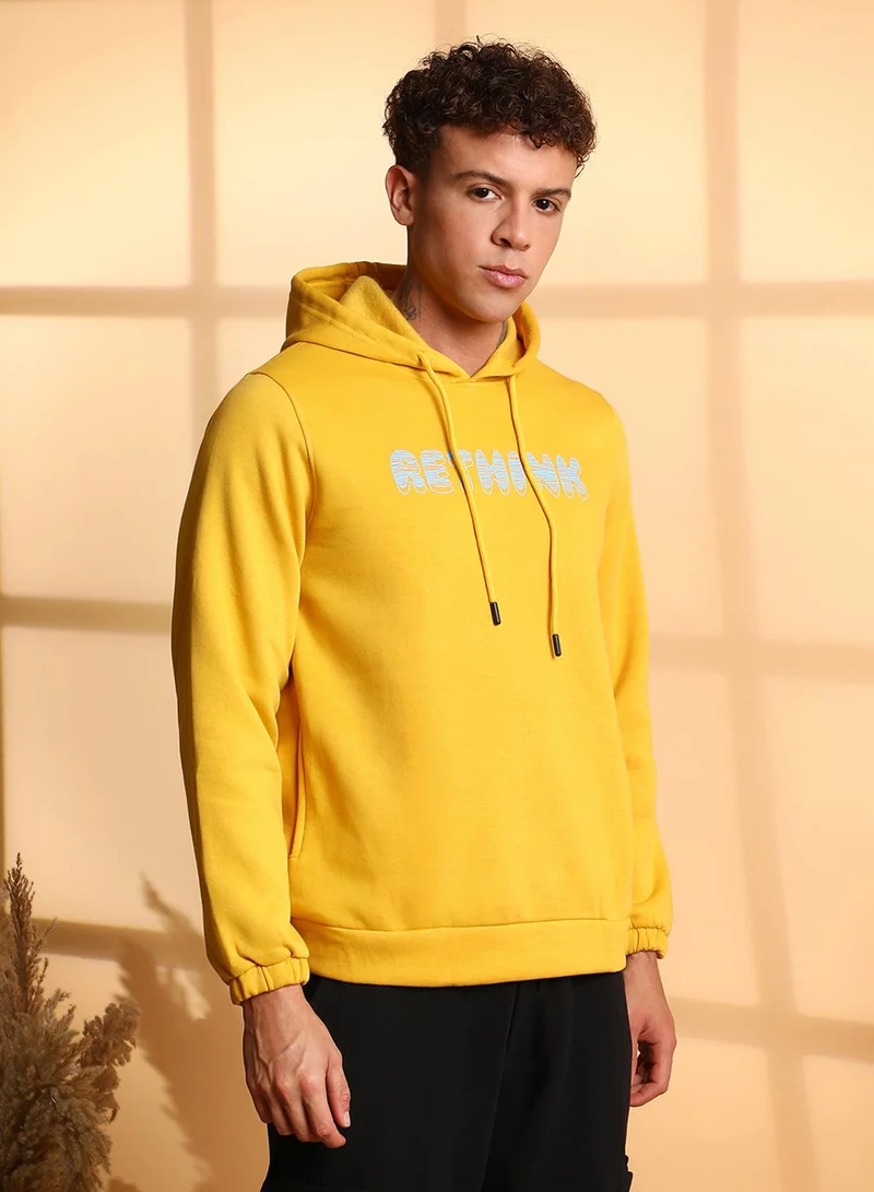 كامبوس سوترا Men's Yellow Rethink Hoodie With Ribbed Hem