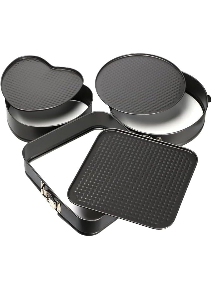 Cake Pan Set – 3 Practical Pieces: Includes a small non-stick cheesecake pan, a rectangular cake pan with a removable base, and a round/heart-shaped pan – all designed with a leak-proof structure and quick-release latch mechanism. Perfect for preparing a variety of cakes and desserts with ease and professional results every time.  - Image 5