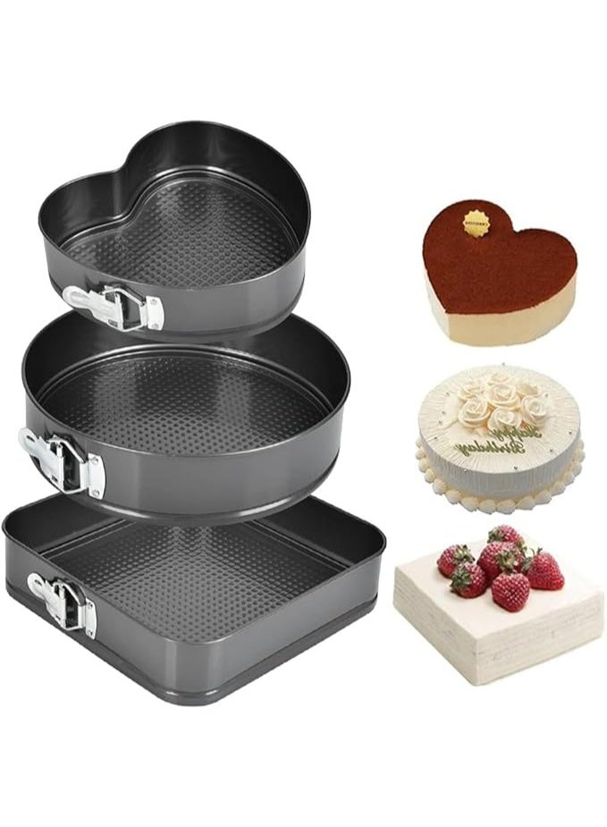Cake Pan Set – 3 Practical Pieces: Includes a small non-stick cheesecake pan, a rectangular cake pan with a removable base, and a round/heart-shaped pan – all designed with a leak-proof structure and quick-release latch mechanism. Perfect for preparing a variety of cakes and desserts with ease and professional results every time.  - Image 4