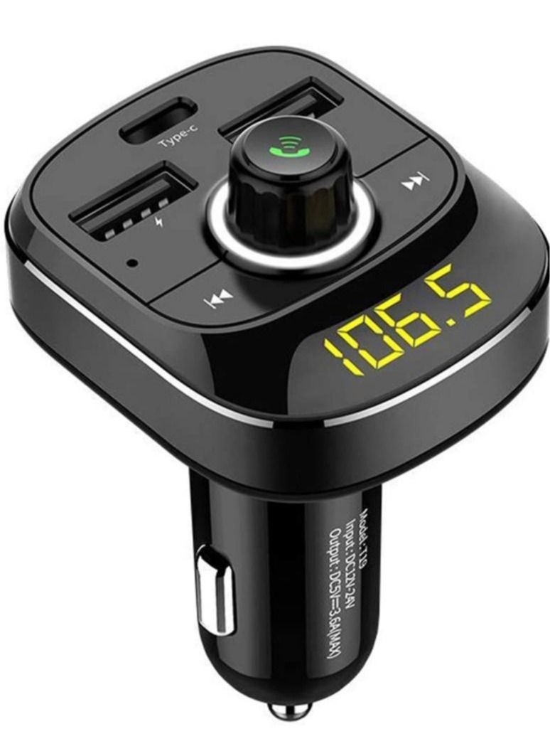جهاز إرسال FM للسيارة، محول صوت راديو بلوتوث 5.0 مع شحن سريع QC3.0، منفذ شحن PD، محرك USB، بطاقة TF، مشغل MP3، يدعم المكالمات بدون استخدام اليدين، أسود - Image 1