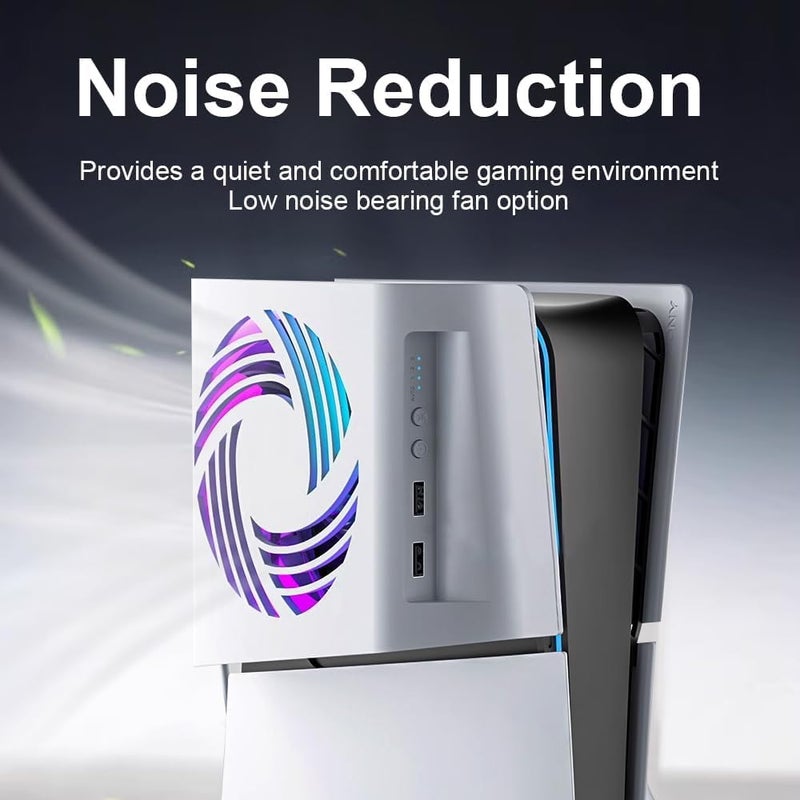 Excefore Fan for PS5 Slim Cooling with Side Heat Dissipation, Automatic Temperature Control, RGB LED Lighting, 3 Speed Adjustable Fan, Dual USB 2.0 Hub, Silent Overheat Prevention Accessory - Image 4