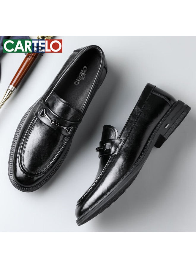 Cartelo First Layer Cowhide Business Leather Shoes Men New Casual Suit Shoes Men's Loafers K052 Black Size 42 - Image 1