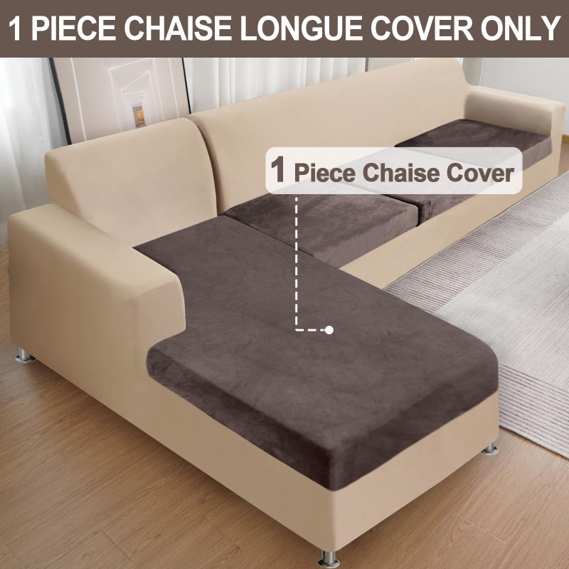 BT.WA Couch Cover 1 Piece Chaise Lounge Cover Velvet Sectional Couch Cushion Covers Separate L Shape Sofa Slipcovers Furniture Protector for Dogs Pets (Chaise or Sofa 3-Seater  Coffee) - Image 2