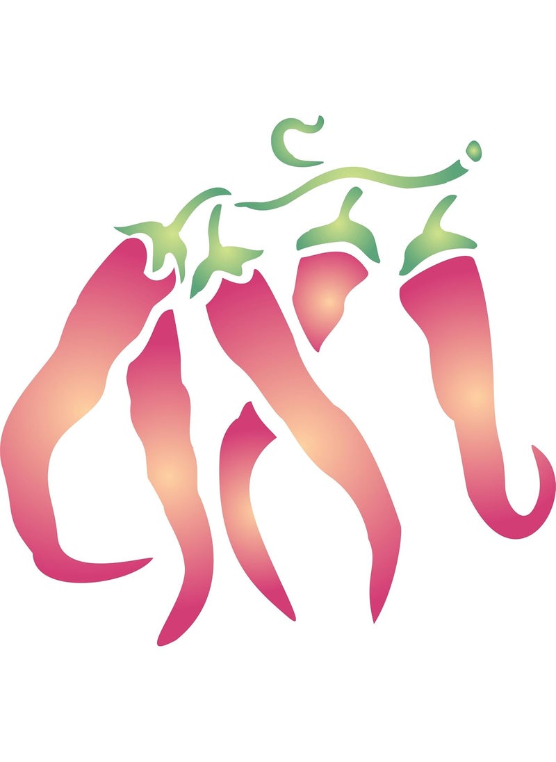 Usnyabni Chili Pepper Stencil - (Size 5?w x 5?h) Reusable Wall Stencils for Painting Vegetable Kitchen Stencil Ideas - Use on Walls, Floors, Fabrics, Glass, Wood, Terracotta, and More?  - Image 1