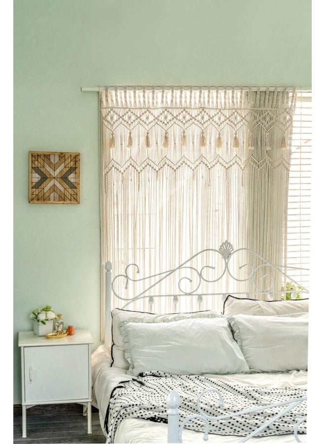 Mkono Macrame Curtain Large Boho Woven Wall Hanging Window Curtains Handmade Bohemian Decor for Window Doorway Closet Wedding Backdrop Arch Bedroom Living Room Apartment  51  Wide x 70  Long - Image 2
