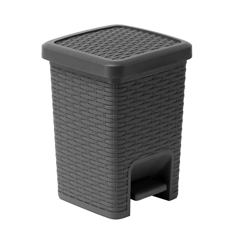 Addis 518144 Rattan Effect Square Bathroom Pedal Waste Trash Bin 6 Litre Charcoal Pedal Bin
