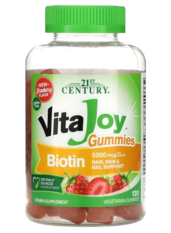 21st Century VitaJoy Biotin Gummies Strawberry Flavor 5000 mcg 120 Vegetarian Gummies (2500 mcg per Gummy)