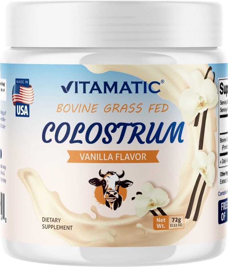 Vitamatic Bovine Colostrum Powder  Supplement for Gut Health Hair Growth Beauty Muscle Recovery  Immune Support  Easy to Mix  30 Servings 30 Servings Vanilla - Image 1