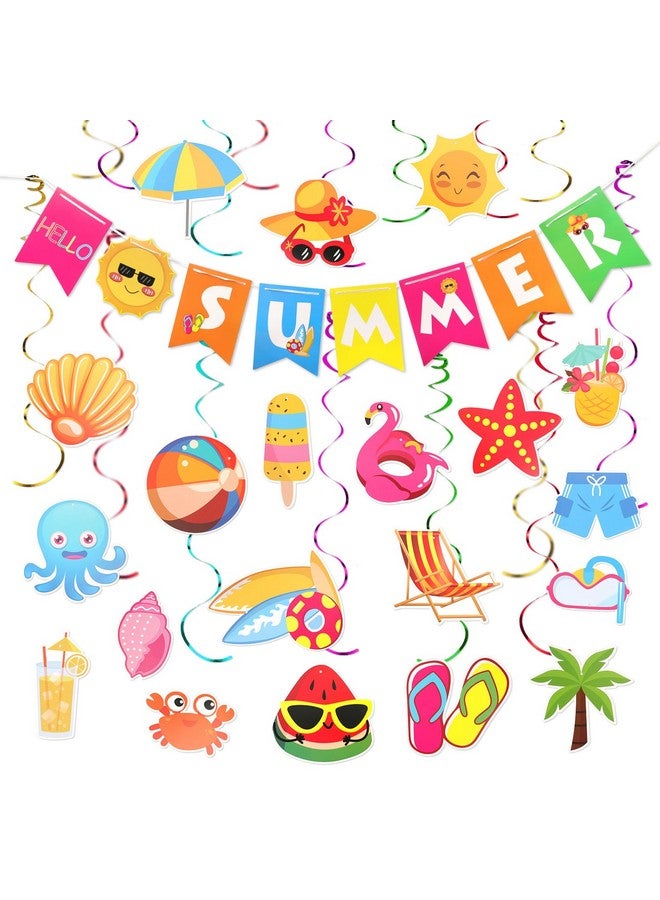 PEUTIER 41pcs Summer Party Decorations, Colorful Hello Summer Welcome Banner Summer Beach Pool Party Hanging Swirl Decorations for Home Office Kids School Classroom Party Decoration Supply  - Image 1