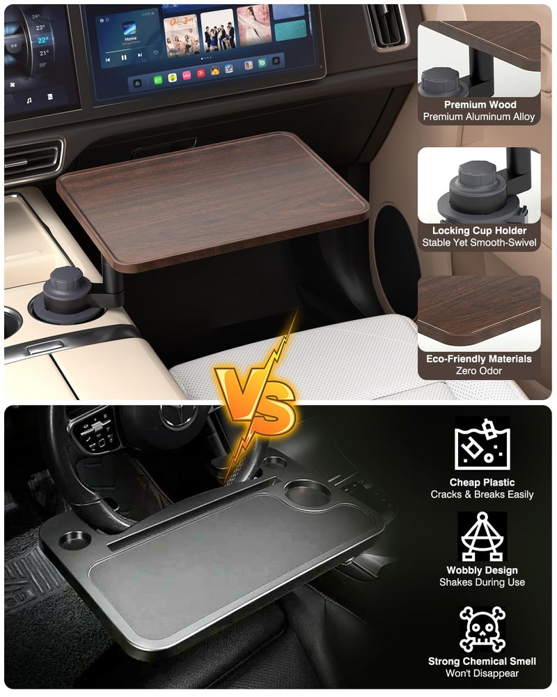 AXVLU Car Desk for Laptop, Cup Holder Table with 360Â° Rotation - Wooden Car Laptop Mount, Car Table & Car Food Tray Compatible with Tesla Model Y/3/S & Most Vehicles - Image 5