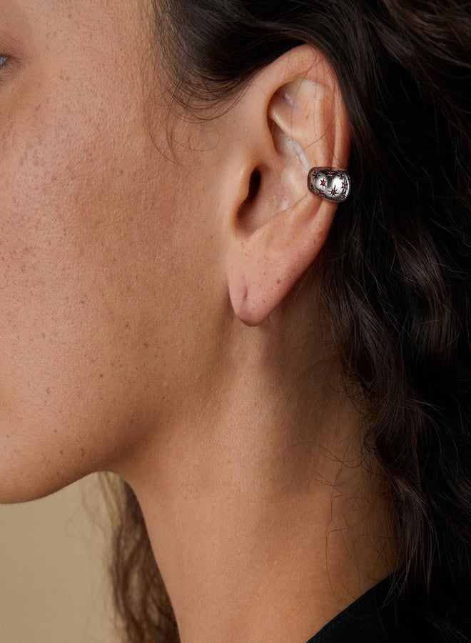 HZMAN Stainless Steel Eight-Point Star Ear Cuff, No Piercing Required Clip On Earring, 1.49cm/0.58in Gothic Geometric Jewelry, Non-Adjustable Ear Climber for Women & Men - Image 2