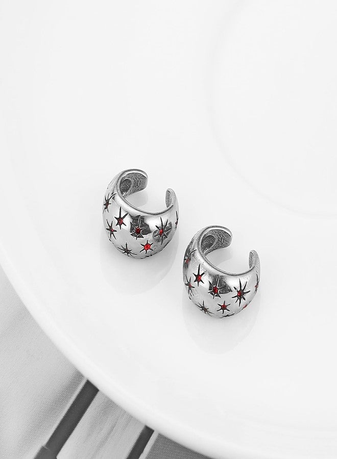 HZMAN Stainless Steel Eight-Point Star Ear Cuff, No Piercing Required Clip On Earring, 1.49cm/0.58in Gothic Geometric Jewelry, Non-Adjustable Ear Climber for Women & Men - Image 4