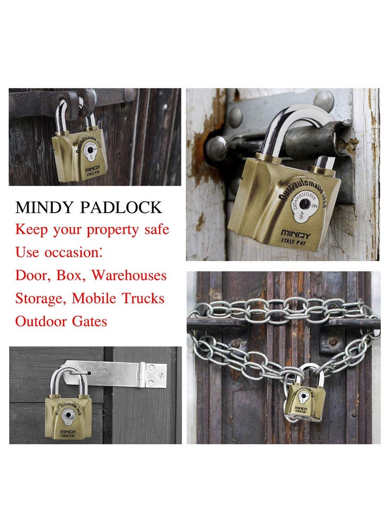 ZIGLY ZIGLY Mindy AntiCounterfeiting Hard Steel Keyed Padlocks Vintage Locks 4 Keys Golden  - Image 4
