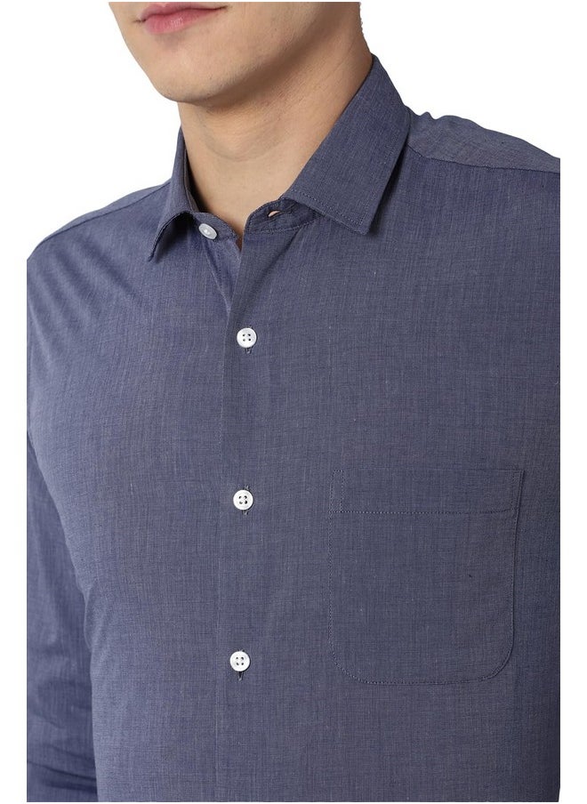 Peter England Peter England Men's Printed Slim Fit Shirt (PESFOSLB791408_Blue 42)  - Image 4