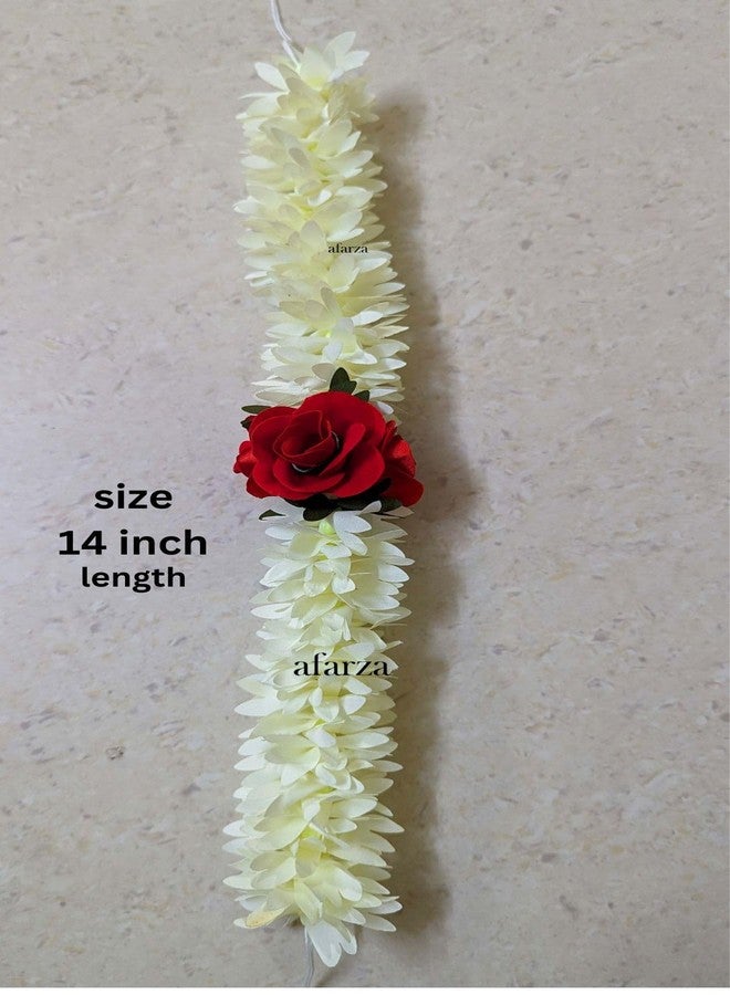 Afarza Veni Gajra Hair Bun Artificial mogra Jasmine With Gulab Juda Scrunchies For Women Pack 4 pieces (gulab-white) - Image 5