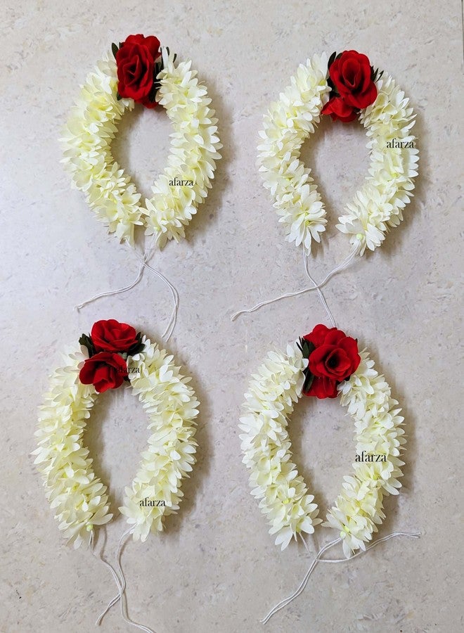 Afarza Veni Gajra Hair Bun Artificial mogra Jasmine With Gulab Juda Scrunchies For Women Pack 4 pieces (gulab-white) - Image 3