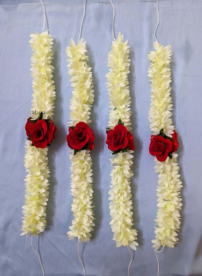 Afarza Veni Gajra Hair Bun Artificial mogra Jasmine With Gulab Juda Scrunchies For Women Pack 4 pieces (gulab-white) - Image 2