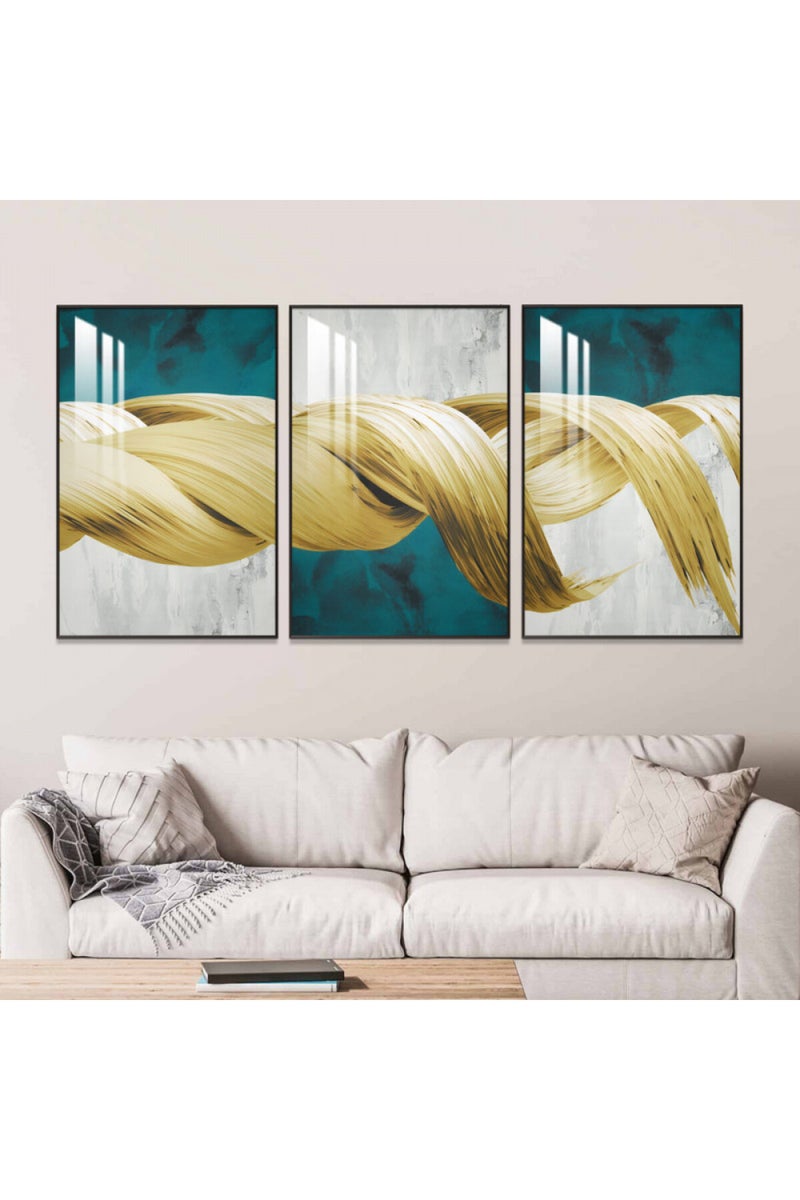 Marktna Three wooden wall painting with a frame and a clear acrylic layer - Image 1