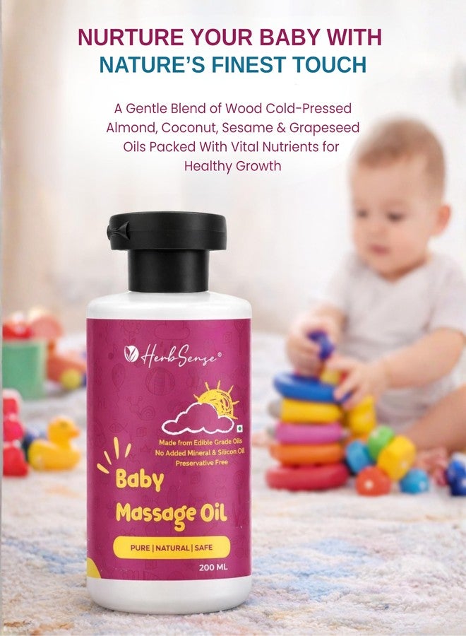 Herbsense Baby Massage Oil -Enriched with Wood Pressed Oils, Zero Preservative & Chemical,Ayurvedic maalish oil for kids and babies, Nourishing & Moisturizing | 200ml - Image 2