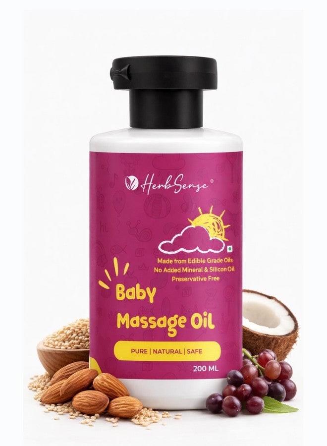 Herbsense Baby Massage Oil -Enriched with Wood Pressed Oils, Zero Preservative & Chemical,Ayurvedic maalish oil for kids and babies, Nourishing & Moisturizing | 200ml - Image 1