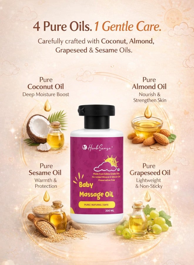 Herbsense Baby Massage Oil -Enriched with Wood Pressed Oils, Zero Preservative & Chemical,Ayurvedic maalish oil for kids and babies, Nourishing & Moisturizing | 200ml - Image 3