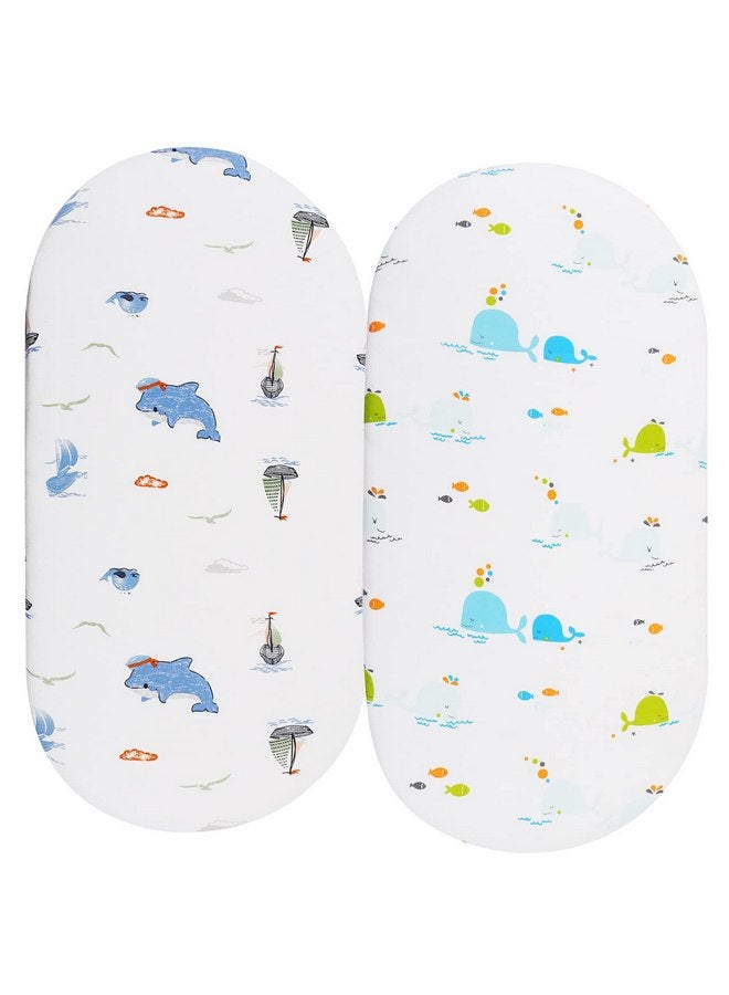Knlpruhk Bassinet Sheets Compatible with AMKE 3 in 1 Bassinet(35" X 20"), Milliard, MiClassic and TCBunny Bassinet, 2 Pack, 100% Jersey Knit Cotton 190GSM, Ultra Soft Breathable, Dolphin and Whale - Image 1
