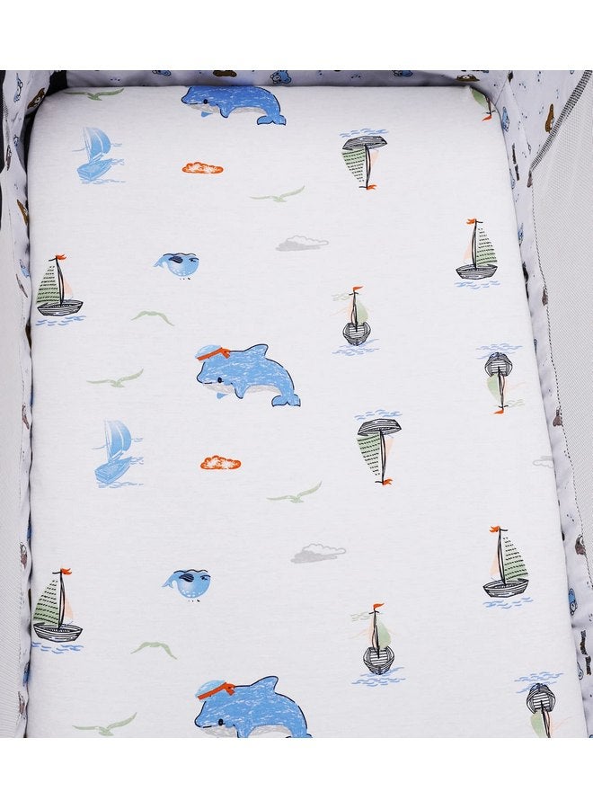 Knlpruhk Bassinet Sheets Compatible with AMKE 3 in 1 Bassinet(35" X 20"), Milliard, MiClassic and TCBunny Bassinet, 2 Pack, 100% Jersey Knit Cotton 190GSM, Ultra Soft Breathable, Dolphin and Whale - Image 2