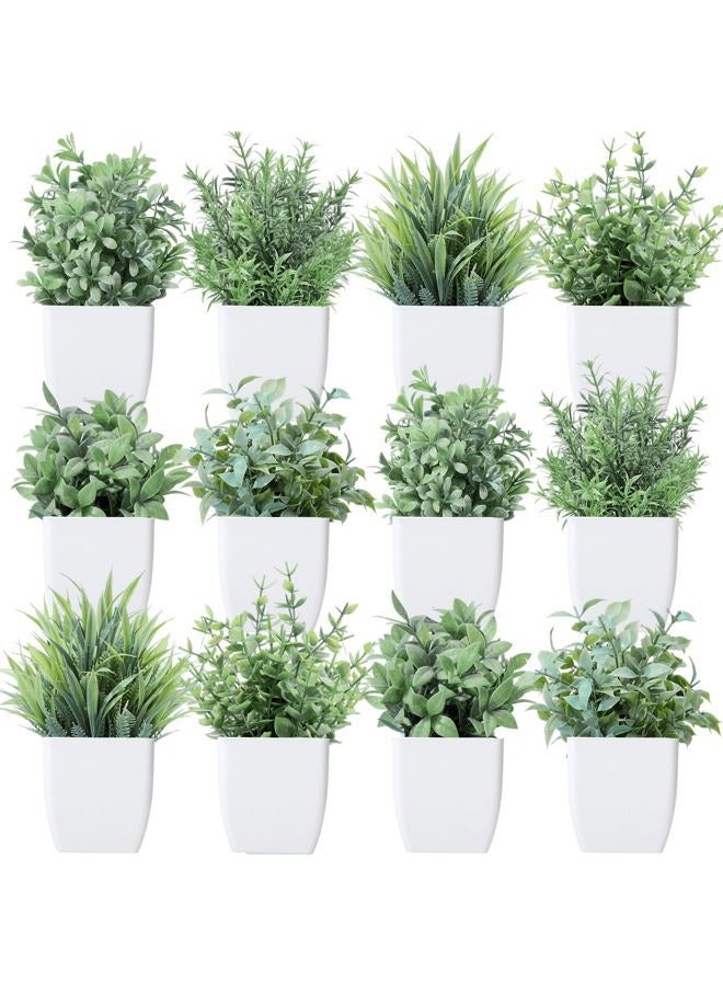 Unittype 12 Pcs Fake Plants Small Artificial Faux Plants for Shelf Mini Plastic Potted Greenery for Home Office Desk Bathroom Bedroom Indoor Decor (Gray) - Image 1