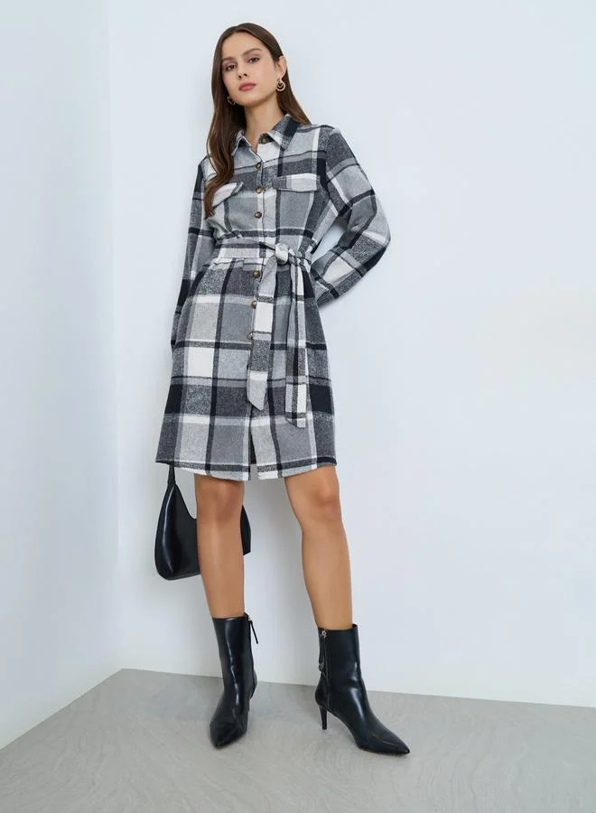 Take Two Checked Mini Shirt Dress with Belt