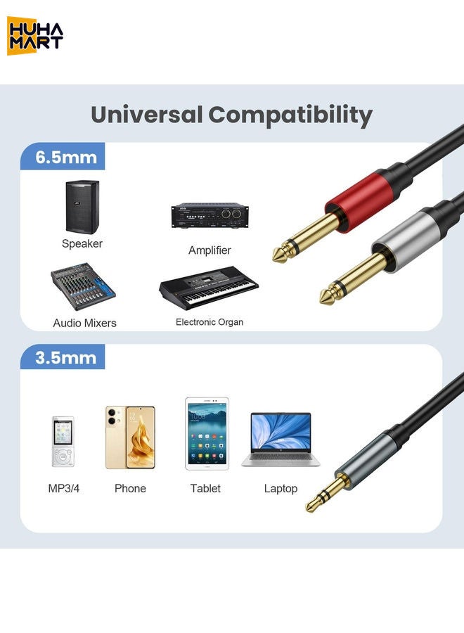 HuHa Mart 5m Gold Plated 3.5mm TRS Stereo to Dual 6.35mm TS Mono Y Splitter Adapter Audio Cable(Black) - Image 4