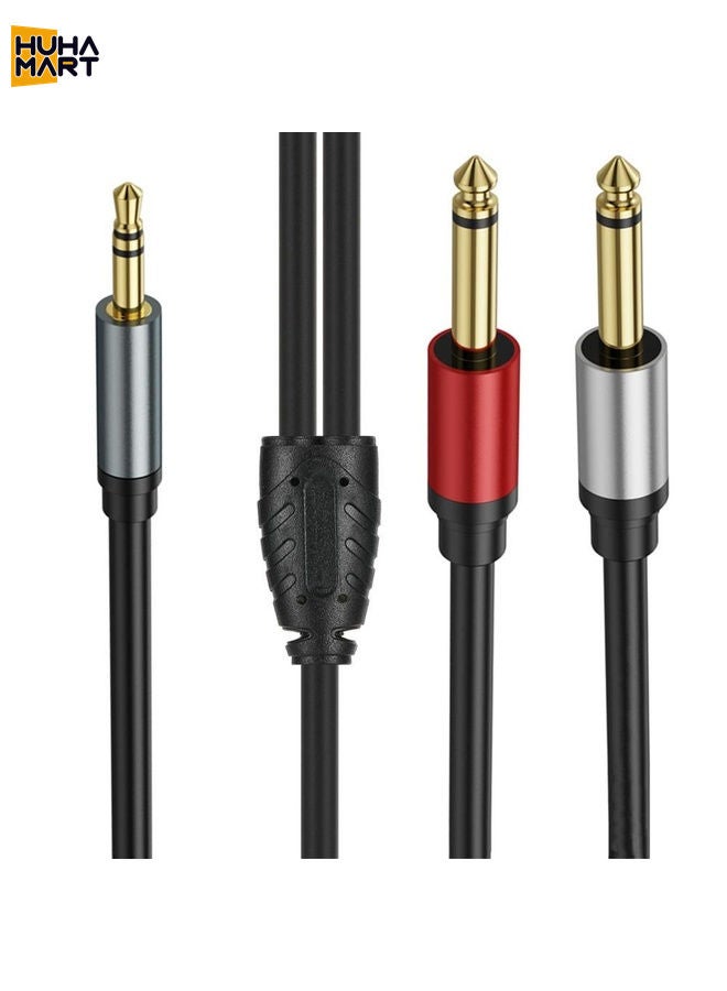 HuHa Mart 5m Gold Plated 3.5mm TRS Stereo to Dual 6.35mm TS Mono Y Splitter Adapter Audio Cable(Black) - Image 2