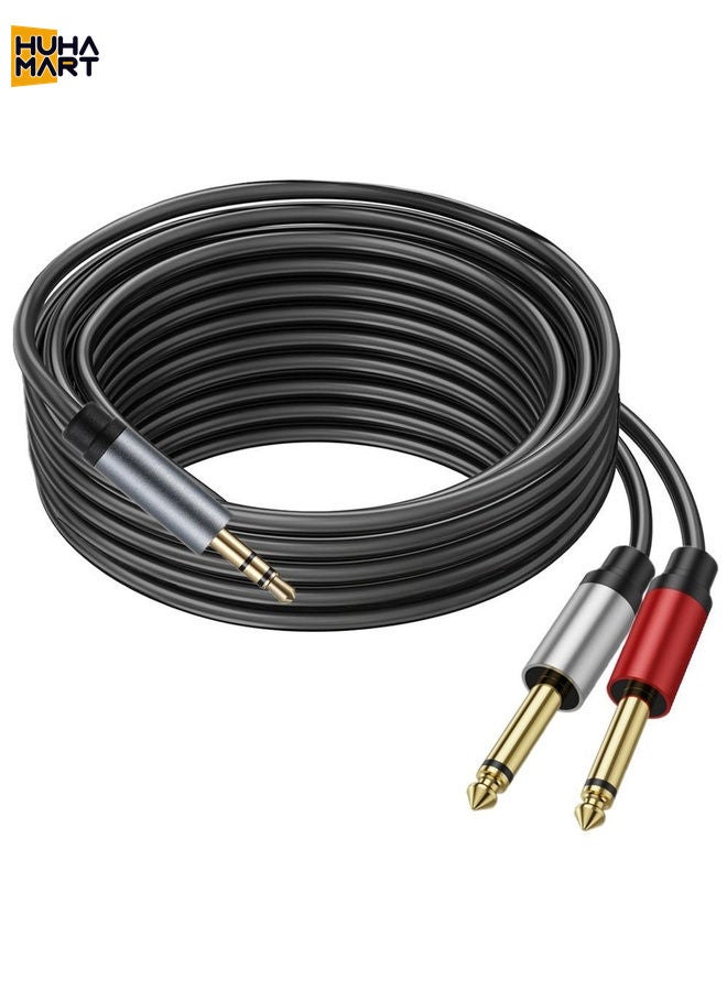 HuHa Mart 5m Gold Plated 3.5mm TRS Stereo to Dual 6.35mm TS Mono Y Splitter Adapter Audio Cable(Black) - Image 1