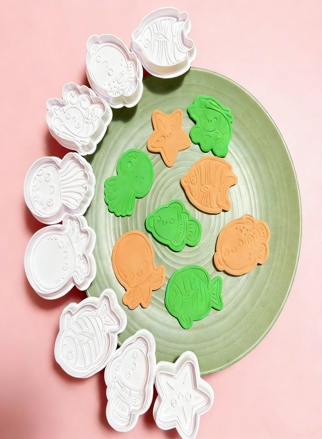 MayeBridge Ocean Animal Cookie Cutter Set,Fish Cookie Stamps,Marine Animals Cookies Press,Lobster Biscuit Moulds,Jellyfish Cookie Mould Set Christmas Gift,With 50pcs Biscuit Packaging Bags(Marine Animal) - Image 1