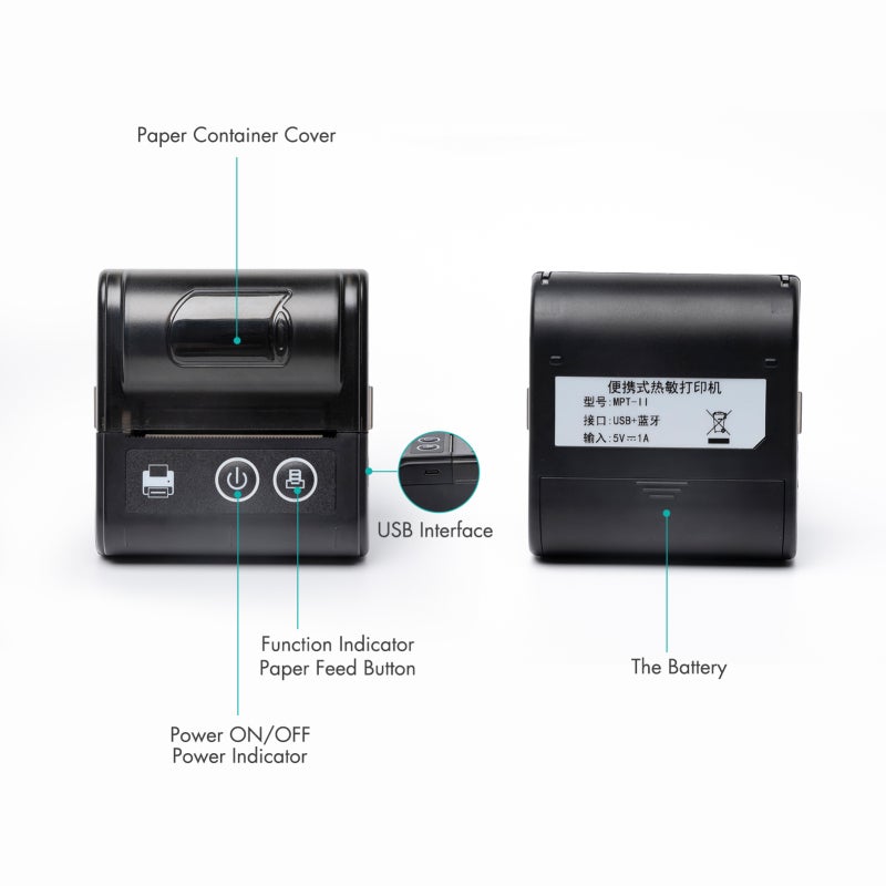 58mm Portable Thermal Receipt Printer Wireless BT USB Connection - 2600mAh Battery Direct Thermal Printing for Bill Post Receipt - Image 3