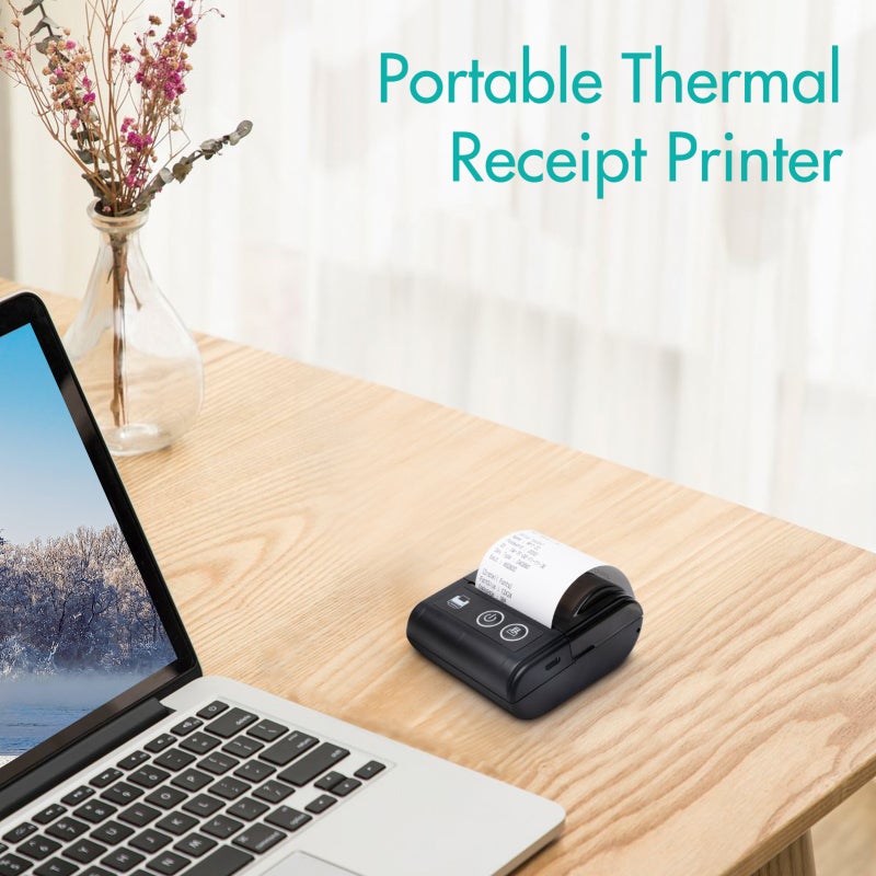 58mm Portable Thermal Receipt Printer Wireless BT USB Connection - 2600mAh Battery Direct Thermal Printing for Bill Post Receipt - Image 4