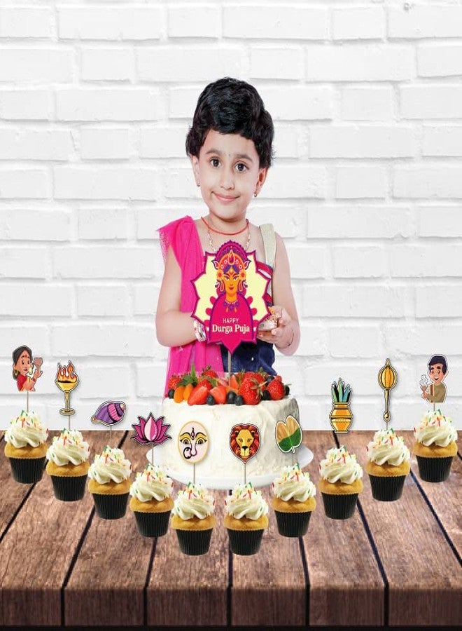 Festiko®Happy Durga Puja 11 Pcs Decoration,Durga Puja Decoration Items,Decorative Items for Durga Puja,Navratri Festival Decoration,Puja Party Supplies Cake Topper,Cup Cake Toppers - Image 5