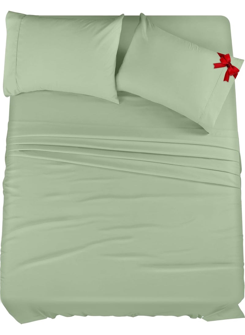 Utopia Bedding Queen Sheet Set â€“ 4 Piece Bed Sheets for Queen Size Bed, Soft and Breathable Microfiber, Includes 1 Fitted Sheet, 1 Flat Sheet and 2 Pillowcases (Sage) - Image 1