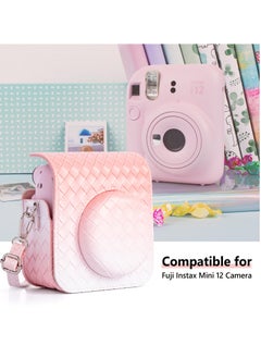 SYOSI Gradient Weave PU Leather Case for Fujifilm/Polaroid Instax Mini 12 - Stylish Protective Camera Cover with Shoulder Strap - Pink  - Image 2