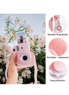 SYOSI Gradient Weave PU Leather Case for Fujifilm/Polaroid Instax Mini 12 - Stylish Protective Camera Cover with Shoulder Strap - Pink  - Image 3