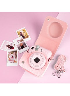 SYOSI Gradient Weave PU Leather Case for Fujifilm/Polaroid Instax Mini 12 - Stylish Protective Camera Cover with Shoulder Strap - Pink  - Image 4