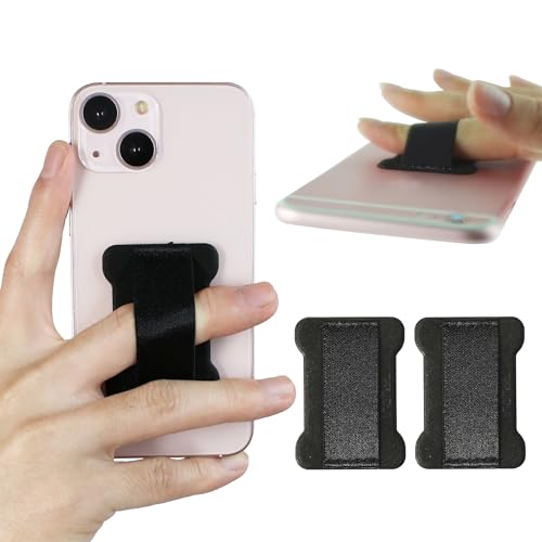 WUOJI WOJI Cell Phone Finger Grip Strap Holder for Hand, Phone Strap, Phone Holder for Hand - Small, New Slim Finger Loop Selfie Grip Compatible with Most Smartphones (Black) - 2Pack - Image 1